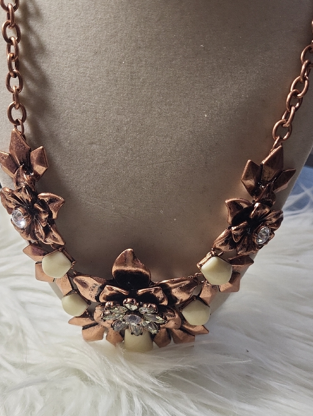 Premier Designa Floral Statement Necklace in Rose Gold and Cream